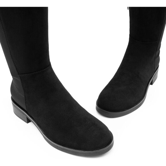 🆕Women's Black-suede Knee High Comfortable Thigh High Daily Low Flat Heel Boots - Picture 4 of 8